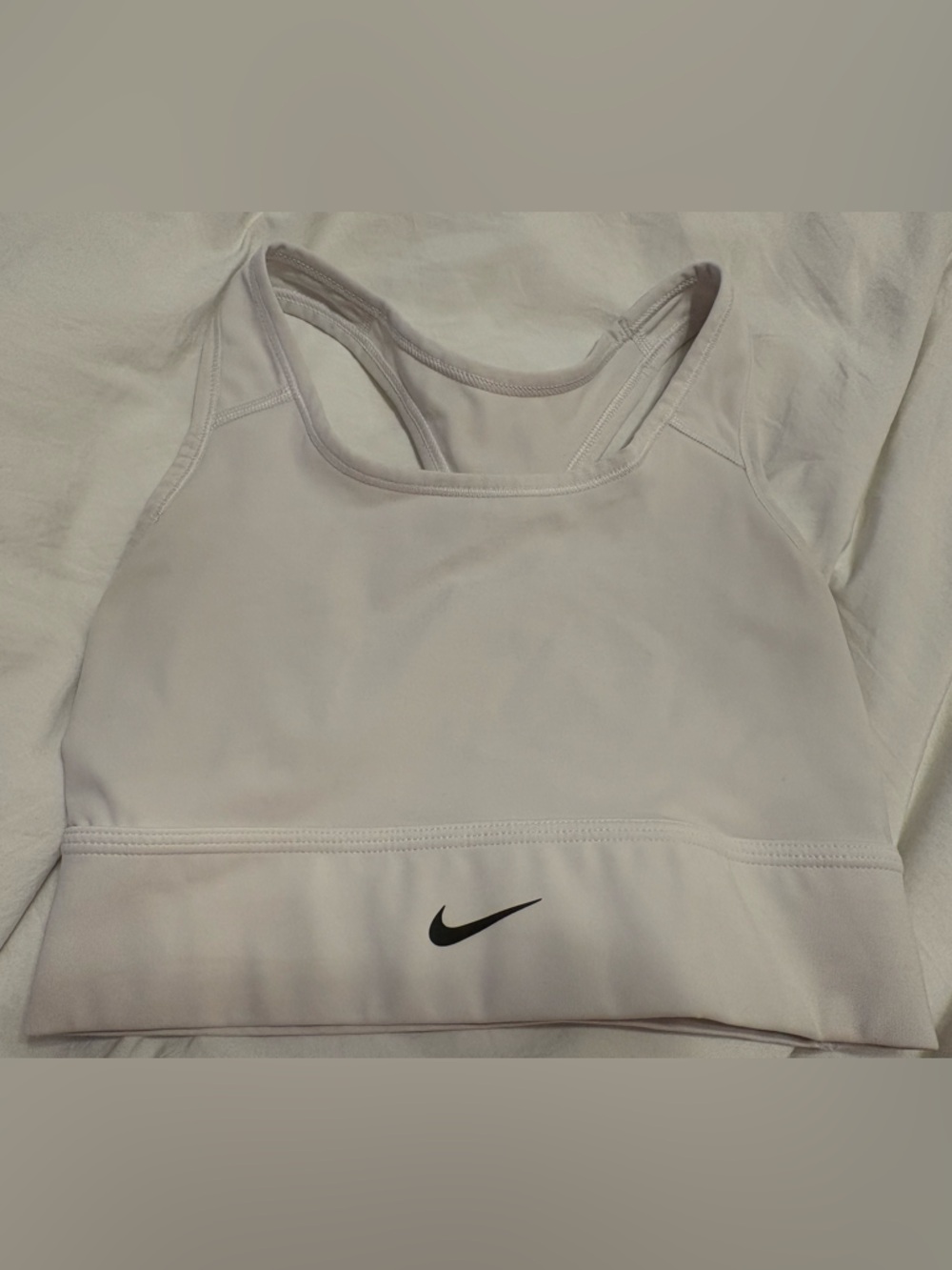 Nike White Sports Bra with Black Swoosh